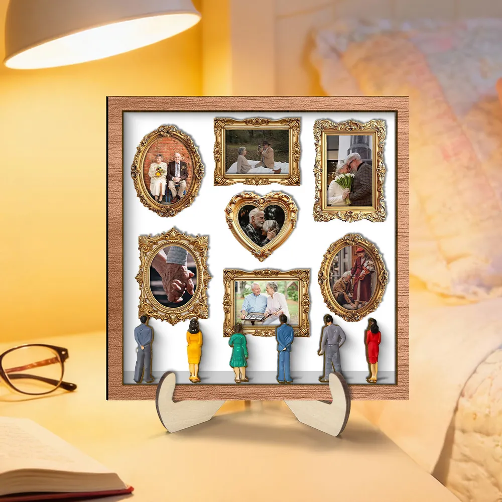 Personalized 2-Layer Wooden Plaque Photo Gallery Collage, museum-style love story display, unique gift for a couple