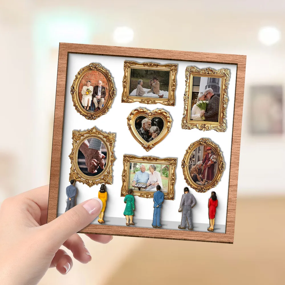 Personalized 2-Layer Wooden Plaque Photo Gallery Collage, museum-style love story display, unique gift for a couple - Image 3