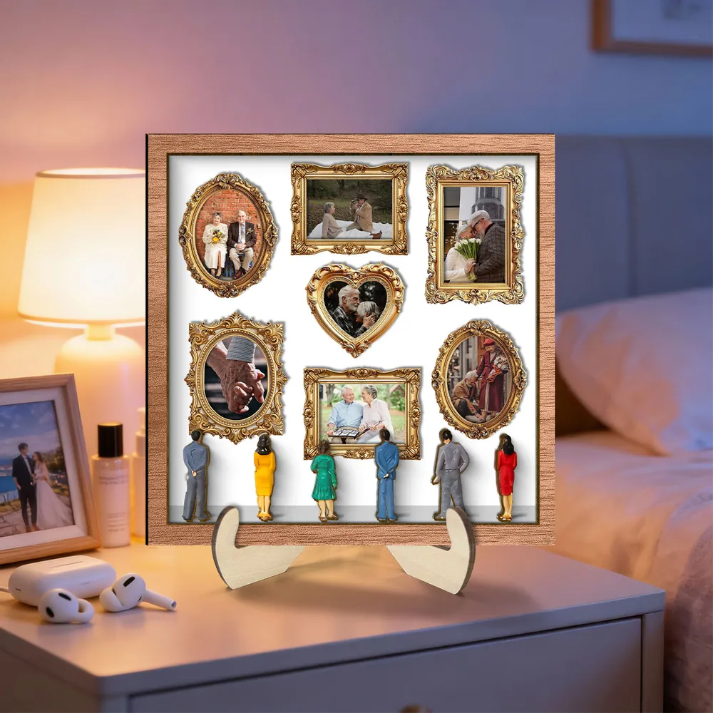 Personalized 2-Layer Wooden Plaque Photo Gallery Collage, museum-style love story display, unique gift for a couple - Image 4
