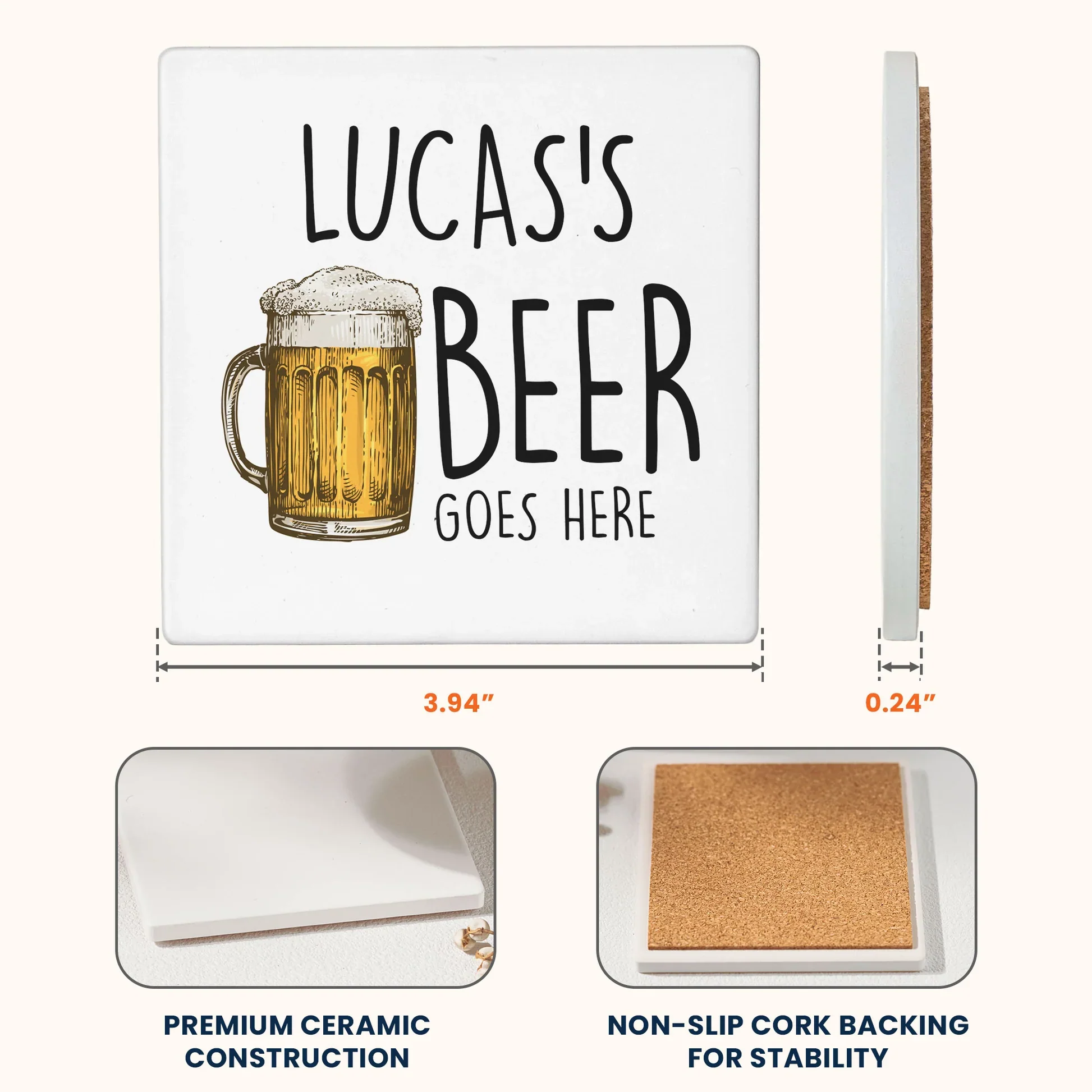Personalized Round Ceramic Coaster with Custom Drink Text and Cocktail Illustration, Funny Bar Cart Decor, Unique Gift for Him or Her - Image 5