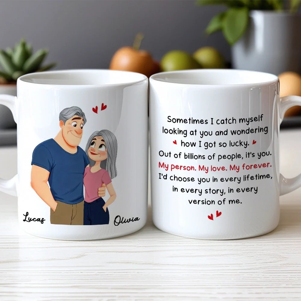 Personalized Couple Quote Ceramic Mug, Hugging Illustration for Morning Coffee, Unique Romantic Gift for Him or Her
