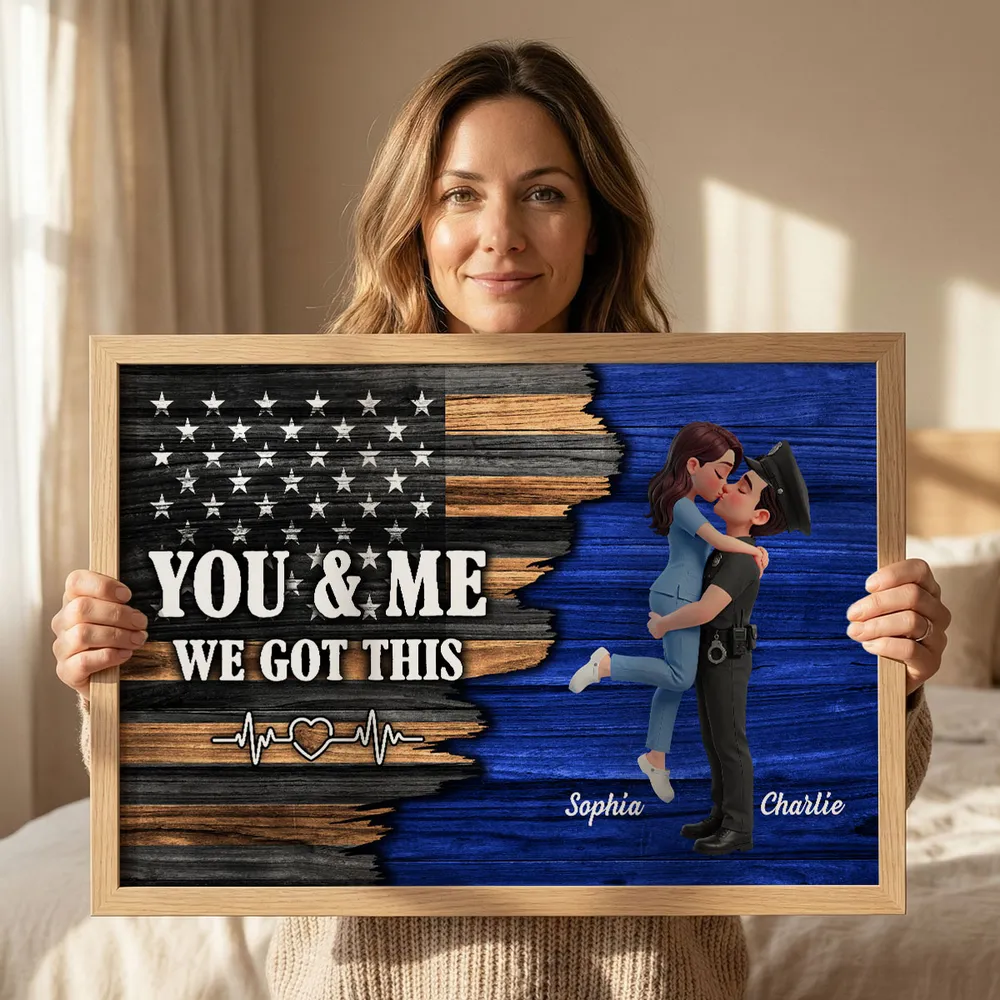 Personalized Police Couple Poster, Kissing Embrace, You & Me We Got This, Unique Gift for Him or Her - Image 2