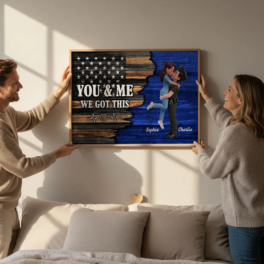 Personalized Police Couple Poster, Kissing Embrace, You & Me We Got This, Unique Gift for Him or Her - Image 3