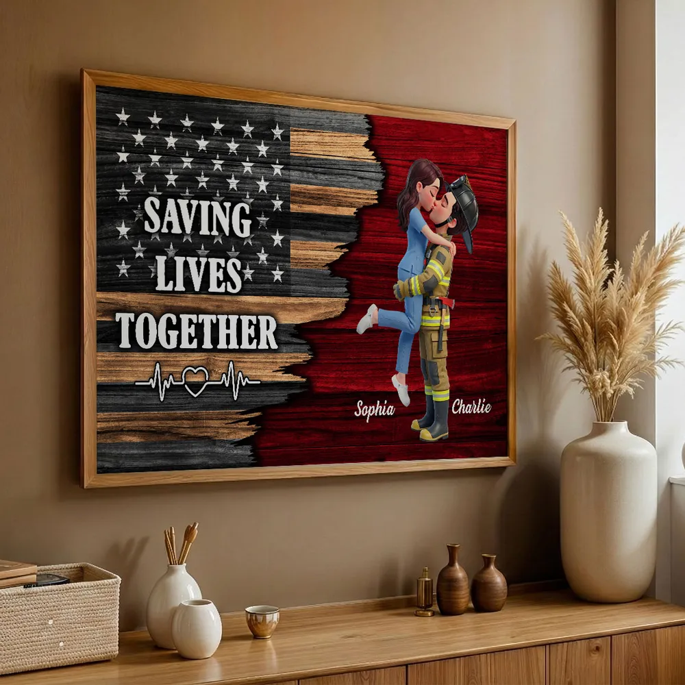 Personalized Police Couple Poster, Kissing Embrace, You & Me We Got This, Unique Gift for Him or Her - Image 5
