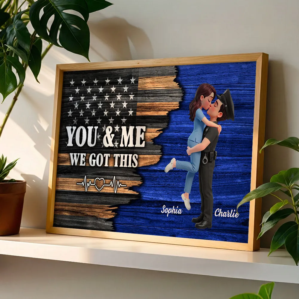Personalized Police Couple Poster, Kissing Embrace, You & Me We Got This, Unique Gift for Him or Her - Image 6