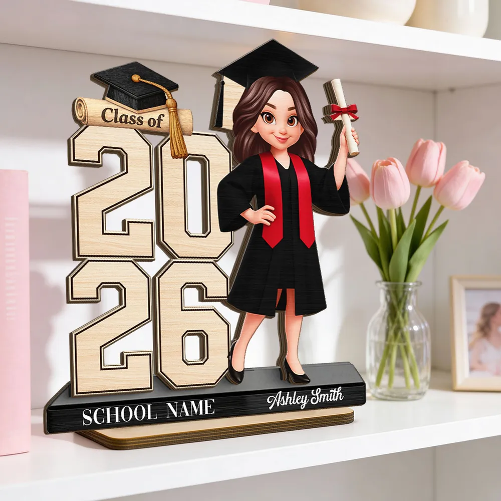 Custom Graduation Girl Character 2-Layer Wooden Plaque, Class Year Keepsake for Living Room Display, Thoughtful Gift - Image 2
