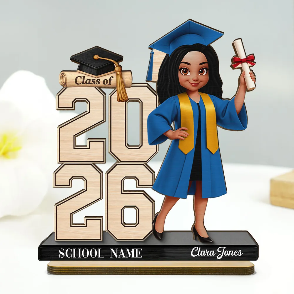 Custom Graduation Girl Character 2-Layer Wooden Plaque, Class Year Keepsake for Living Room Display, Thoughtful Gift - Image 3