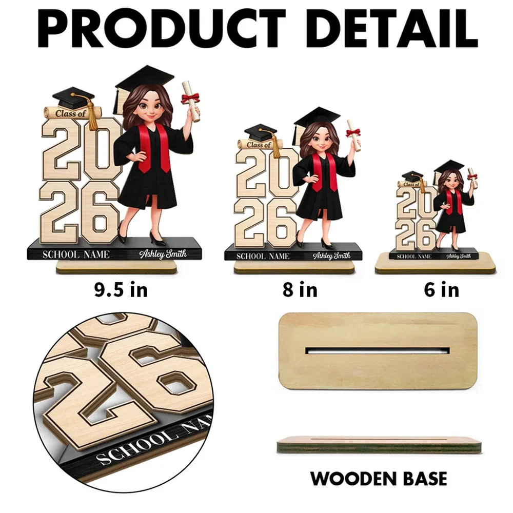 Custom Graduation Girl Character 2-Layer Wooden Plaque, Class Year Keepsake for Living Room Display, Thoughtful Gift - Image 4