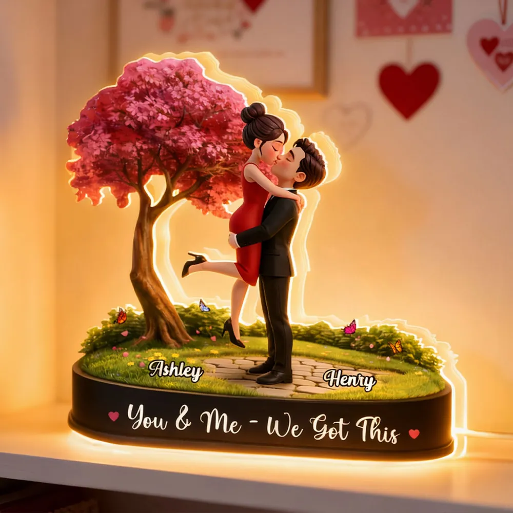 Personalized Acrylic Light Box Kissing Couple Under Pink Tree Night Sky, Warm Glow Unique Romantic Gift for Her or Him - Image 5