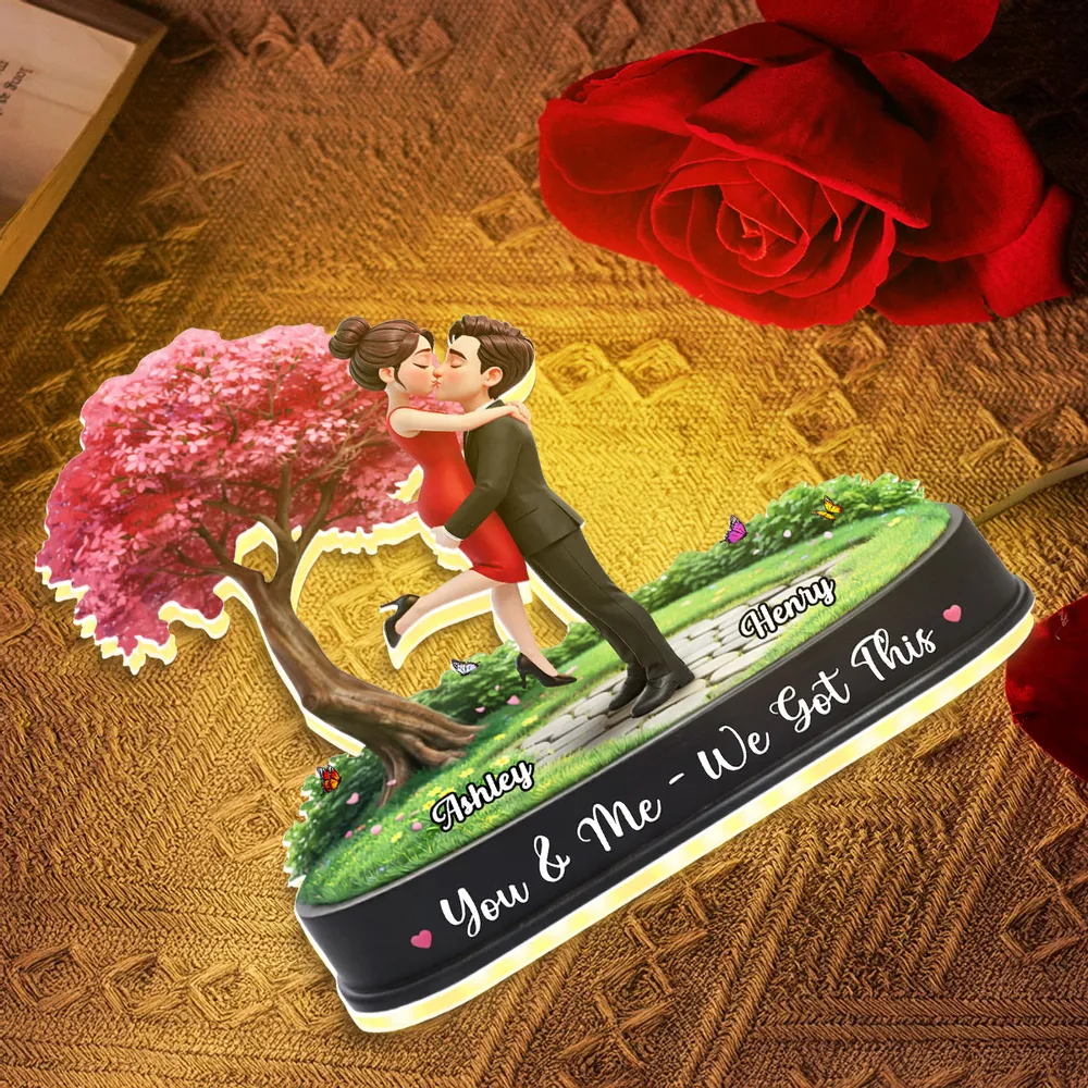 Personalized Acrylic Light Box Kissing Couple Under Pink Tree Night Sky, Warm Glow Unique Romantic Gift for Her or Him - Image 6