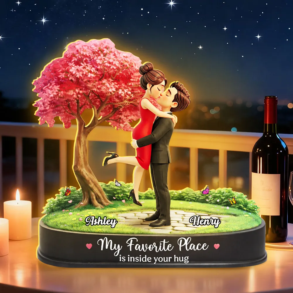 Personalized Acrylic Light Box Kissing Couple Under Pink Tree Night Sky, Warm Glow Unique Romantic Gift for Her or Him - Image 7