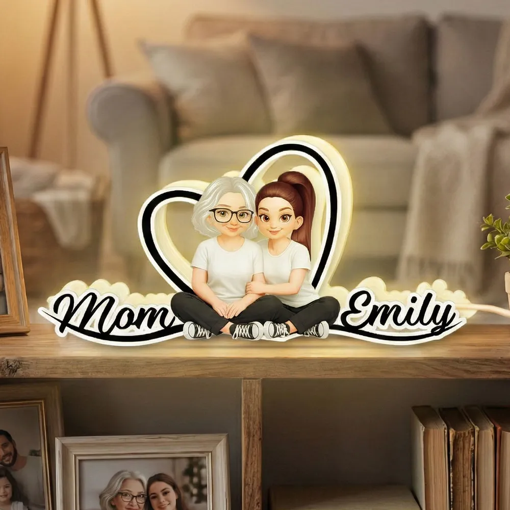 Mom and Daughter Forever Love Acrylic Light Box, Heart Backdrop Hugging Duo, Cozy Bedside Glow, Unique Gift for Mom - Image 2