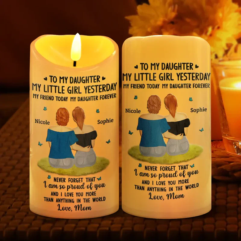 To My Daughter Personalized Flameless LED Candle - Soft Warm Light Sentimental Gift from Mom for Cozy Home Ambiance - Image 2