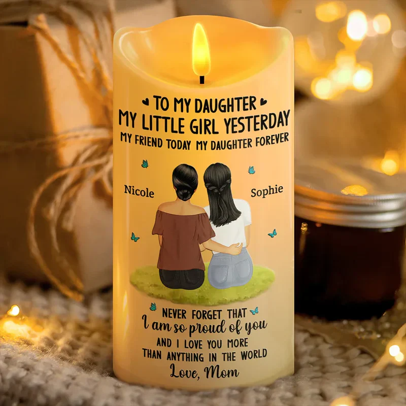 To My Daughter Personalized Flameless LED Candle - Soft Warm Light Sentimental Gift from Mom for Cozy Home Ambiance - Image 5