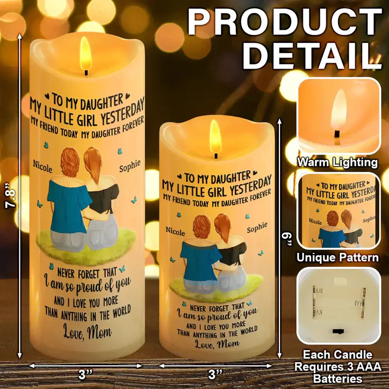 To My Daughter Personalized Flameless LED Candle - Soft Warm Light Sentimental Gift from Mom for Cozy Home Ambiance - Image 6