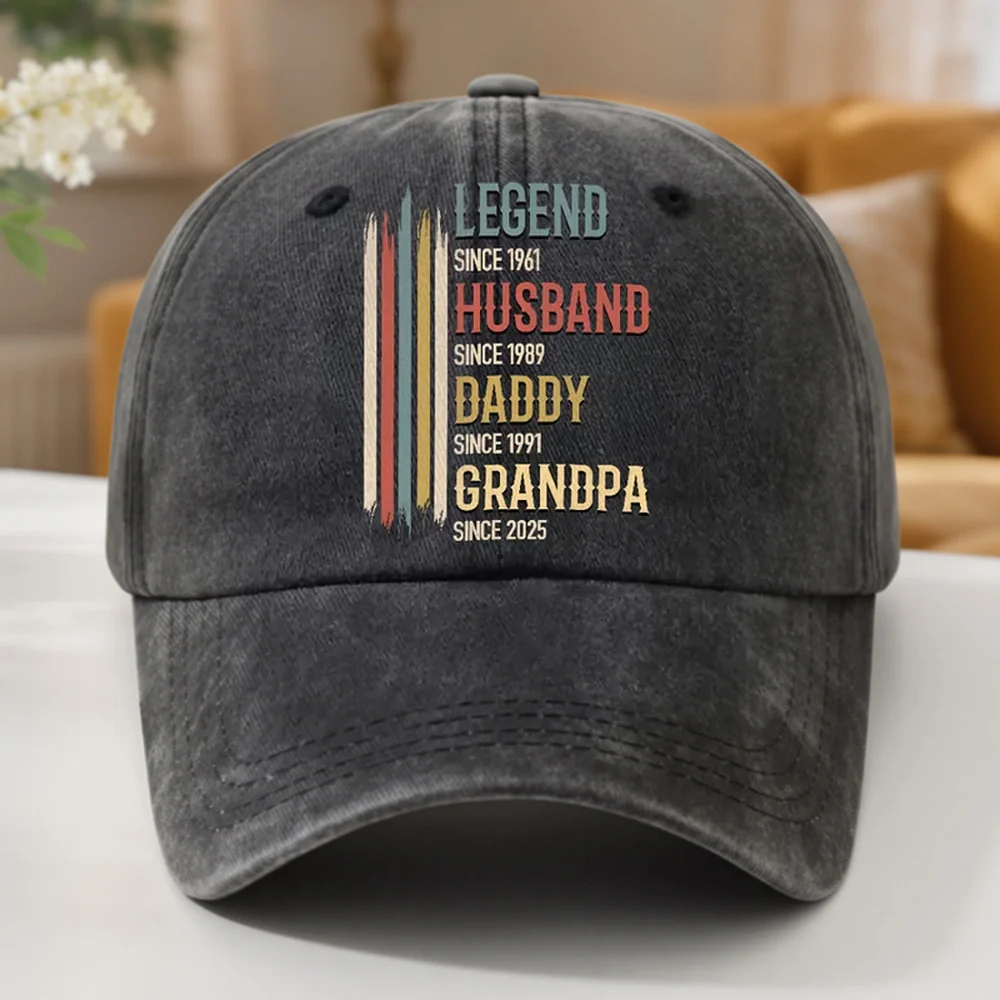 Washed Denim Baseball Cap with Personalized Vintage Legend Message, Everyday Casual Hat for Husband or Grandpa, Thoughtful Gift