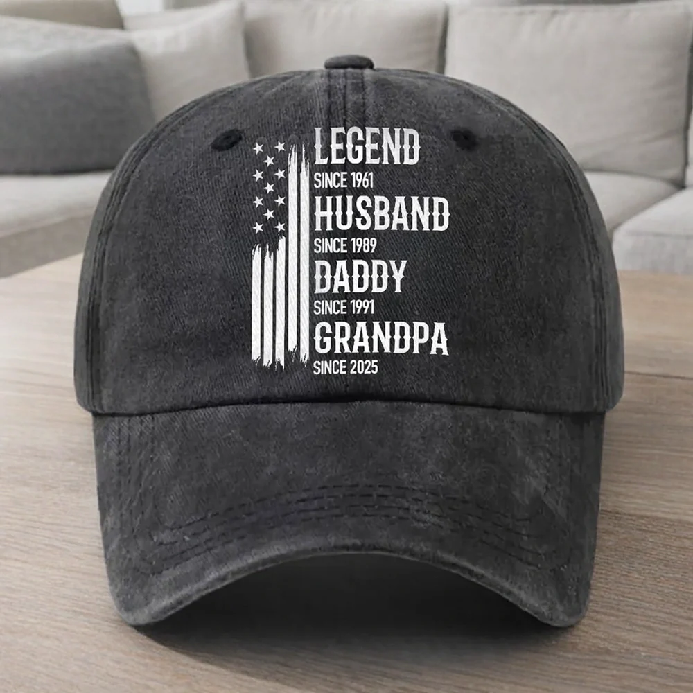 Washed Denim Baseball Cap, Personalized Legend Husband Dad Grandpa Design, Everyday Vintage Look, Creative Gift