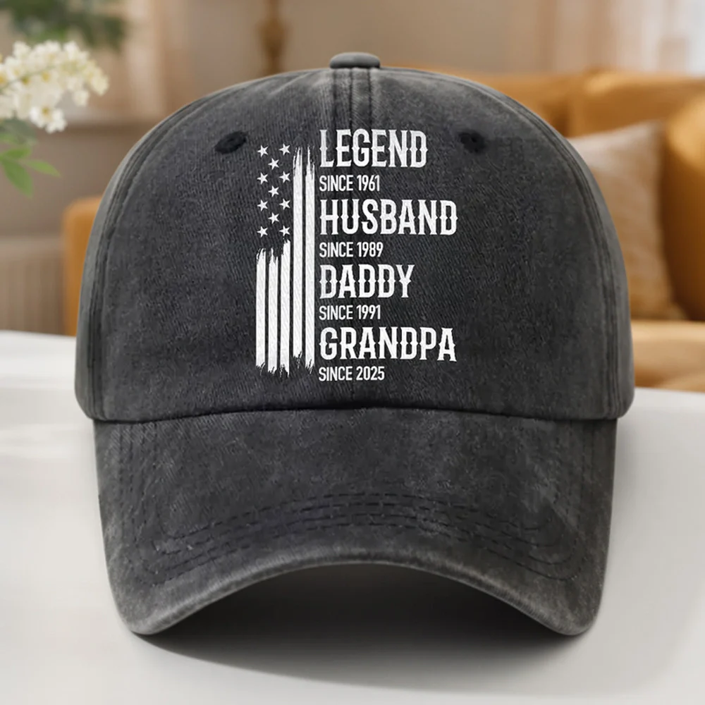 Washed Denim Baseball Cap, Personalized Legend Husband Dad Grandpa Design, Everyday Vintage Look, Creative Gift - Image 5