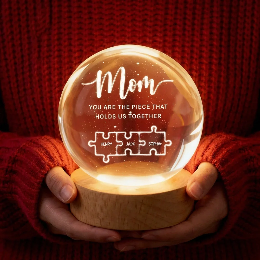 Globe Lamp Personalized for Mom, 'You Are The Piece That Holds Us Together' Puzzle Design, Heartwarming Gift