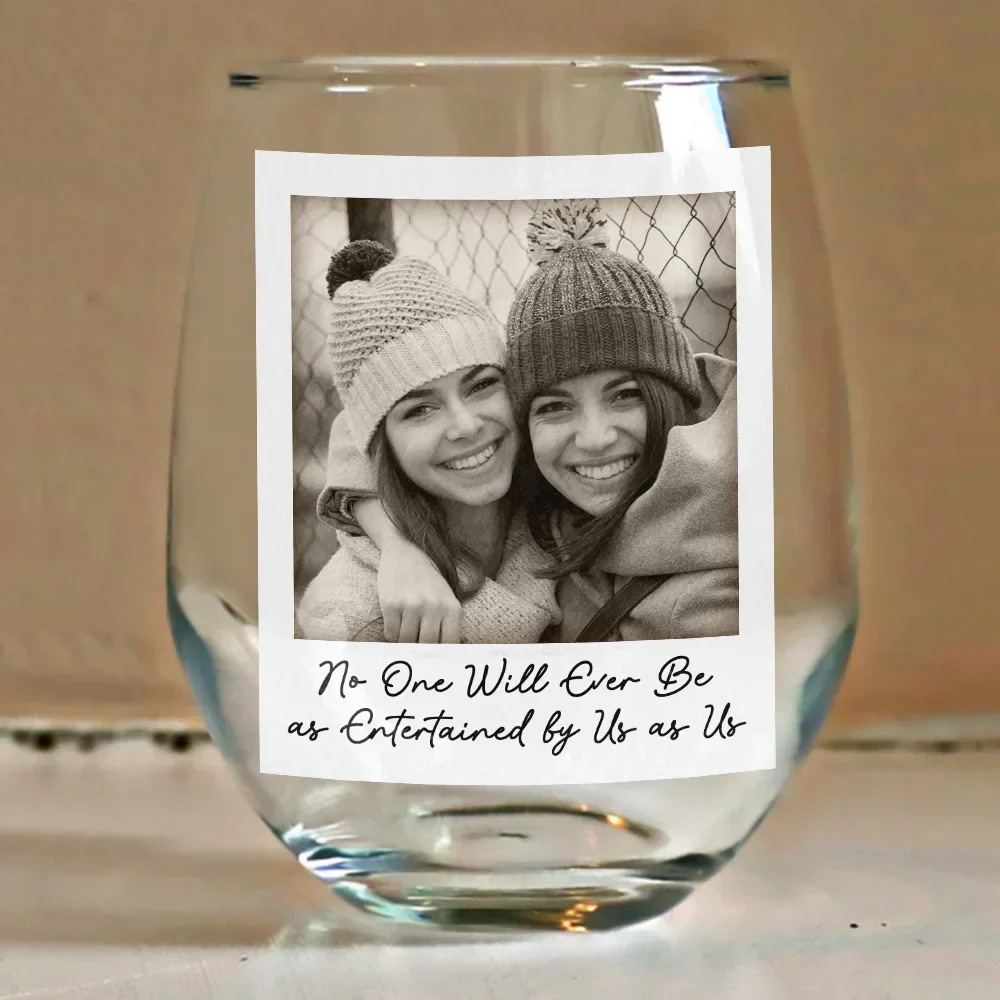 Custom Photo Best Friend Wine Glass, Grayscale Polaroid Look, Cheeky Quote Keepsake, Unique Gift for Besties - Image 4