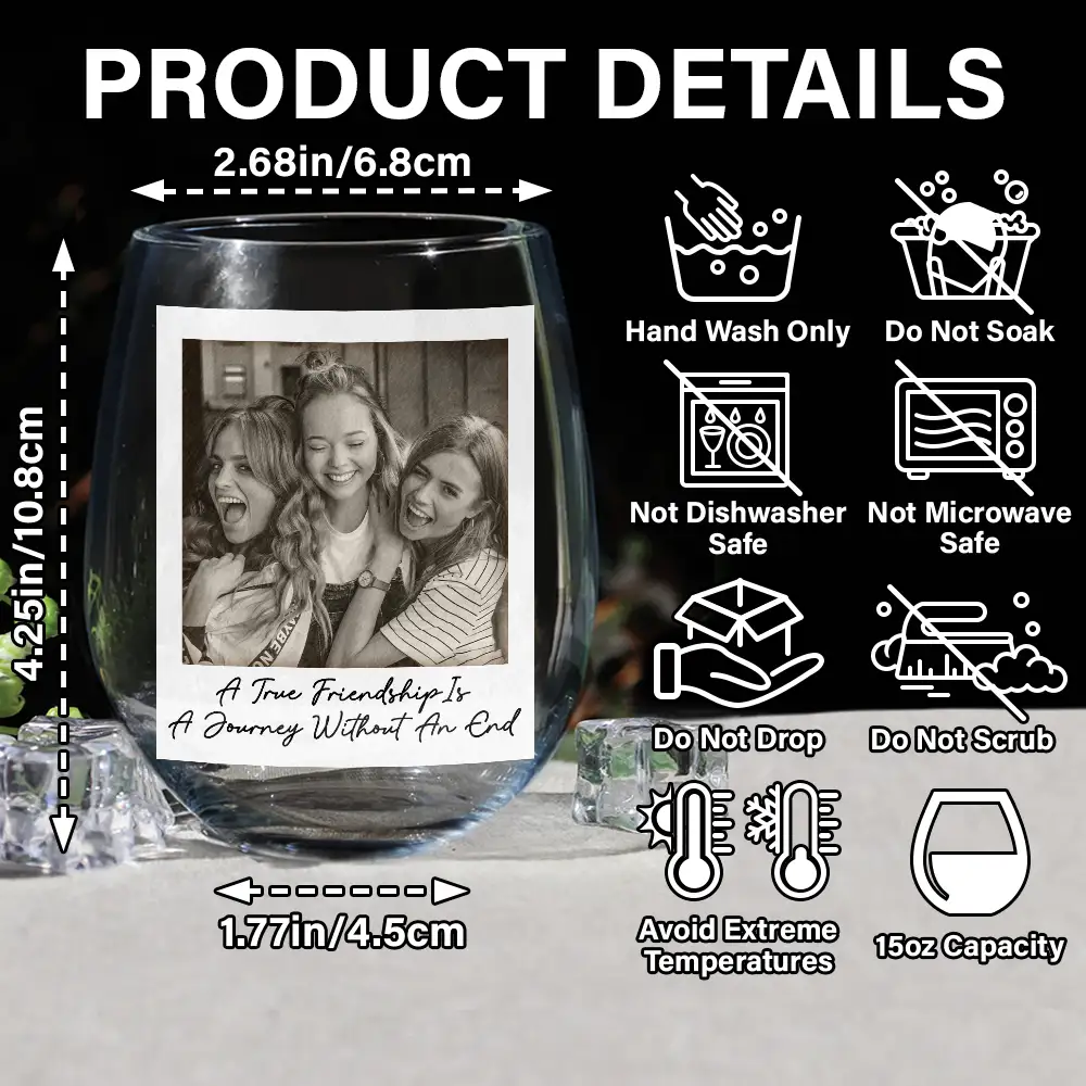 Custom Photo Best Friend Wine Glass, Grayscale Polaroid Look, Cheeky Quote Keepsake, Unique Gift for Besties - Image 5