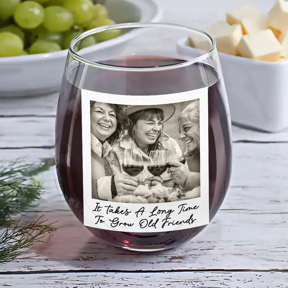 Custom Photo Best Friend Wine Glass, Grayscale Polaroid Look, Cheeky Quote Keepsake, Unique Gift for Besties - Image 6