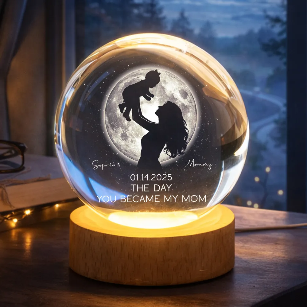 Personalized Globe Lamp with Mom Lifting Child Silhouette and Moon Glow, Unique Mother's Day Gift for Mom - Image 2