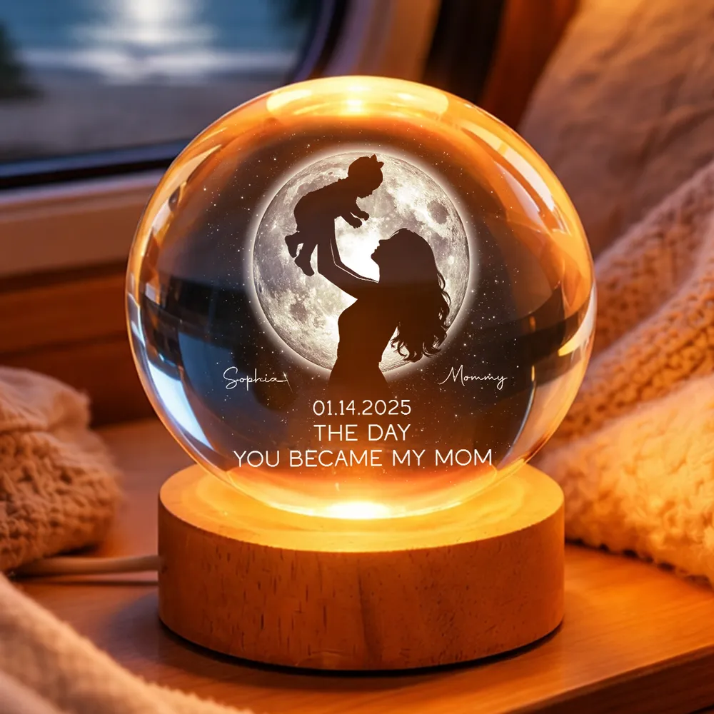 Personalized Globe Lamp with Mom Lifting Child Silhouette and Moon Glow, Unique Mother's Day Gift for Mom - Image 3