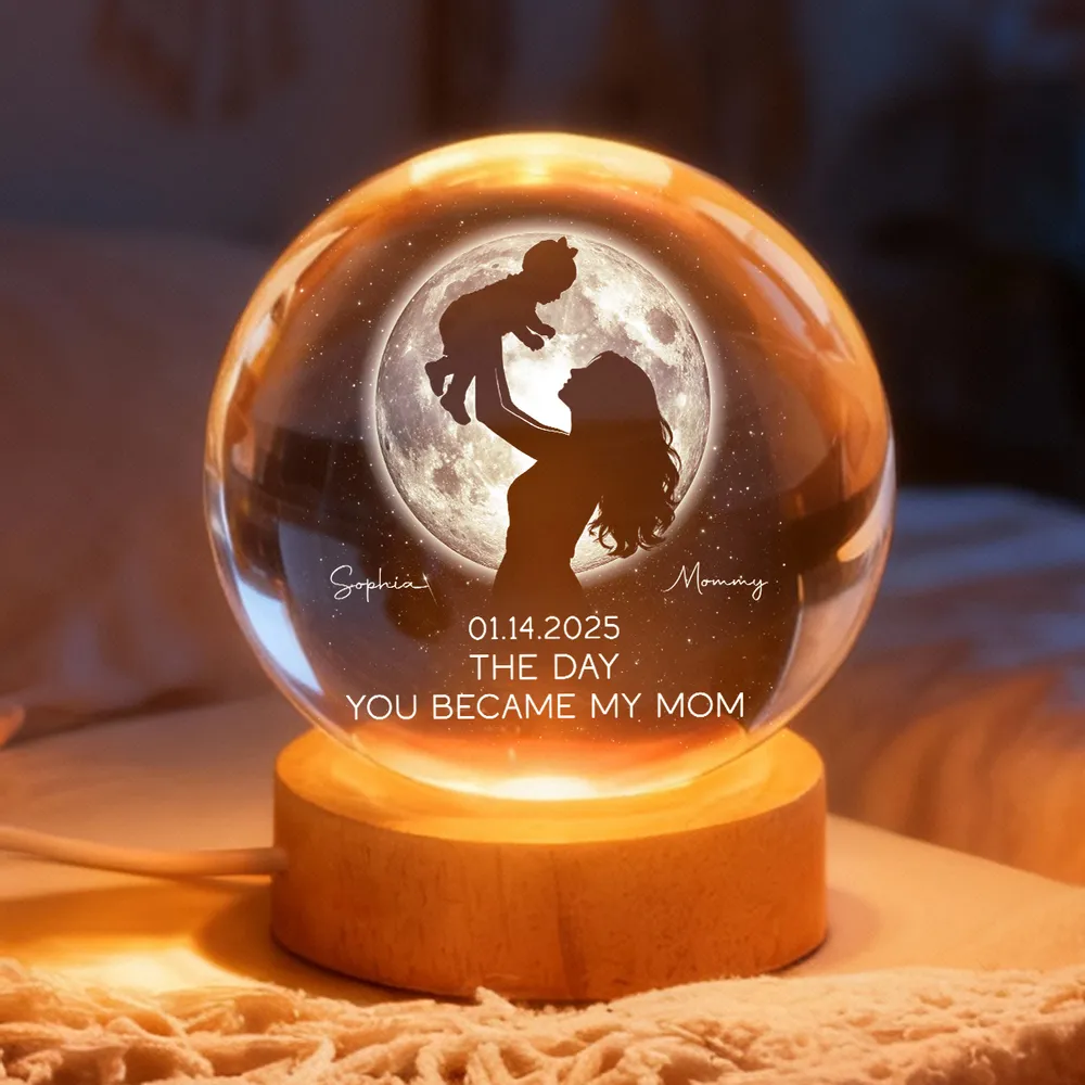 Personalized Globe Lamp with Mom Lifting Child Silhouette and Moon Glow, Unique Mother's Day Gift for Mom - Image 5