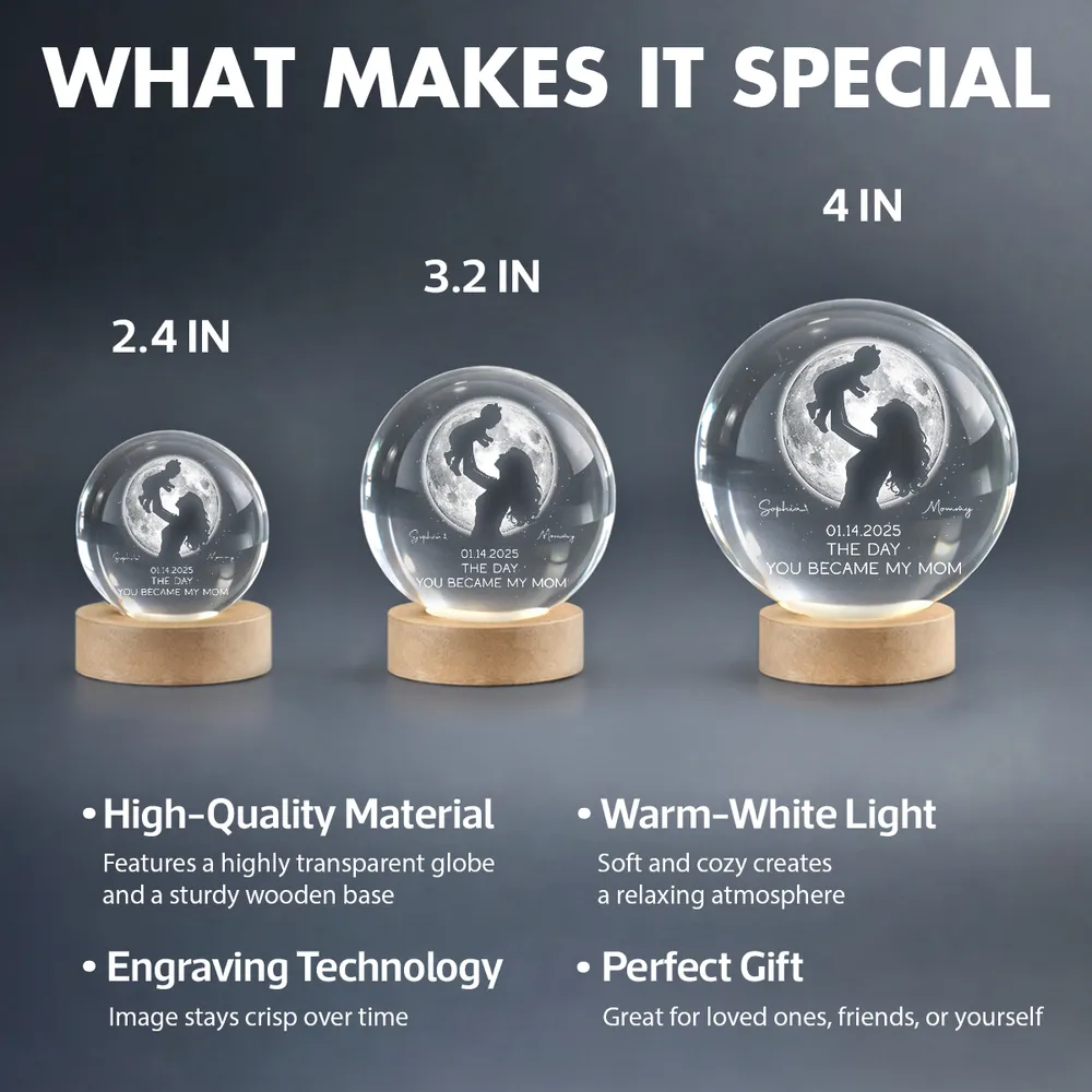 Personalized Globe Lamp with Mom Lifting Child Silhouette and Moon Glow, Unique Mother's Day Gift for Mom - Image 7