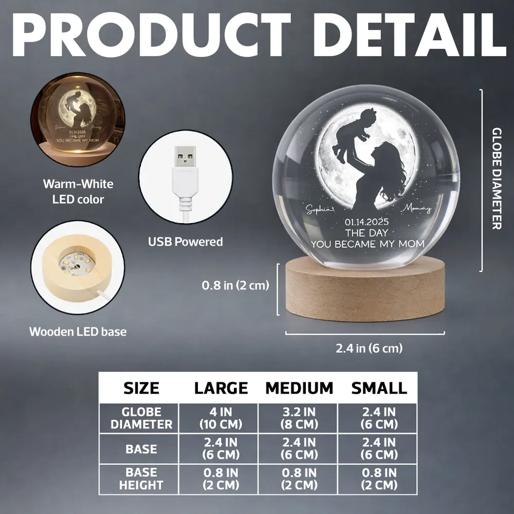 Personalized Globe Lamp with Mom Lifting Child Silhouette and Moon Glow, Unique Mother's Day Gift for Mom - Image 8