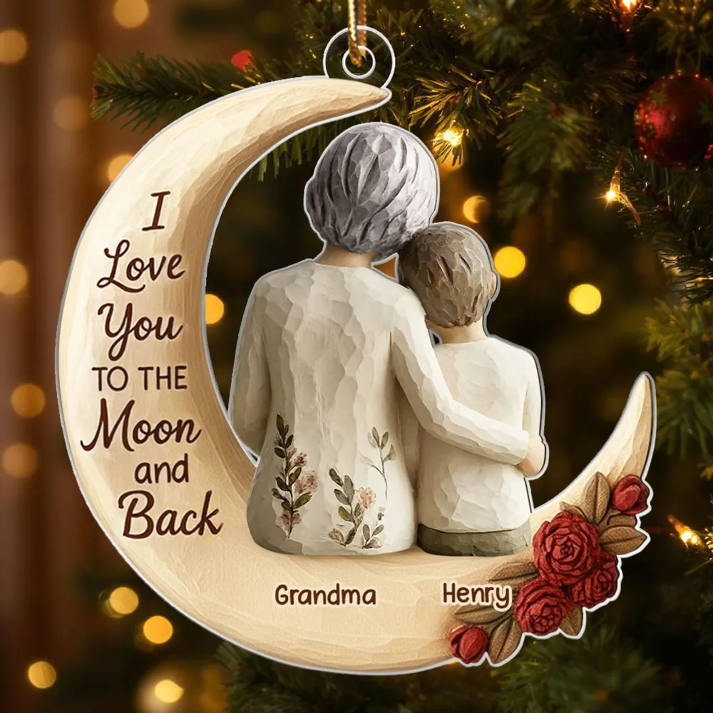 Acrylic Ornament with Grandma and Grandkid Moon Hug Heartwarming Holiday Decor Personalized Unique Gift for Grandma - Image 3
