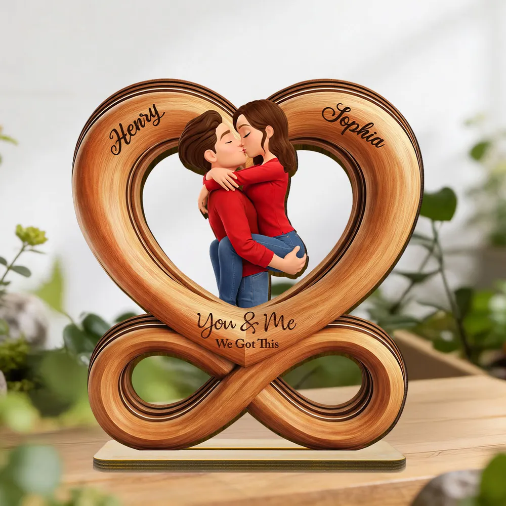 You & Me We Got This Kissing Couple Infinity Heart 2-Layer Wooden Plaque, Sweet Custom Keepsake Gift for Couples - Image 3