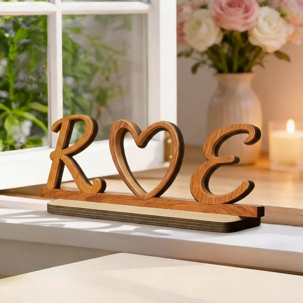 Personalized 2-Layer Wooden Plaque with Initials Heart, Romantic Shelf Decor, Unique Gift for Couples