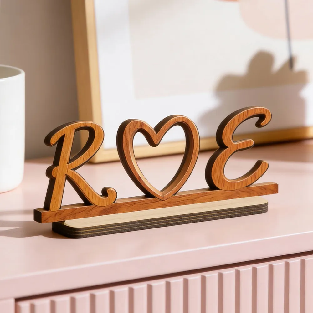 Personalized 2-Layer Wooden Plaque with Initials Heart, Romantic Shelf Decor, Unique Gift for Couples - Image 2