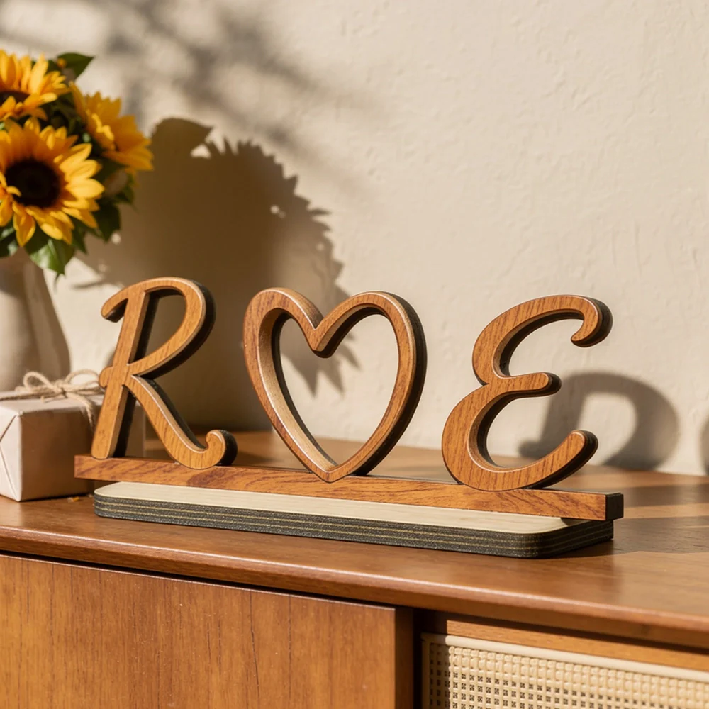 Personalized 2-Layer Wooden Plaque with Initials Heart, Romantic Shelf Decor, Unique Gift for Couples - Image 8