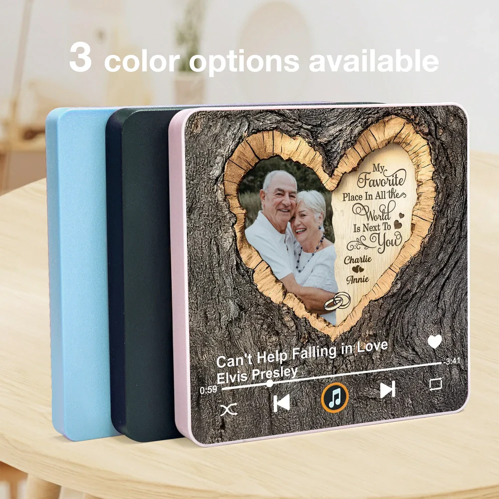 Personalized Acrylic Music Magnet with Couple Photo Heart Woodgrain Look, Romantic Fridge Decor, Unique Gift for Him or Her - Image 6