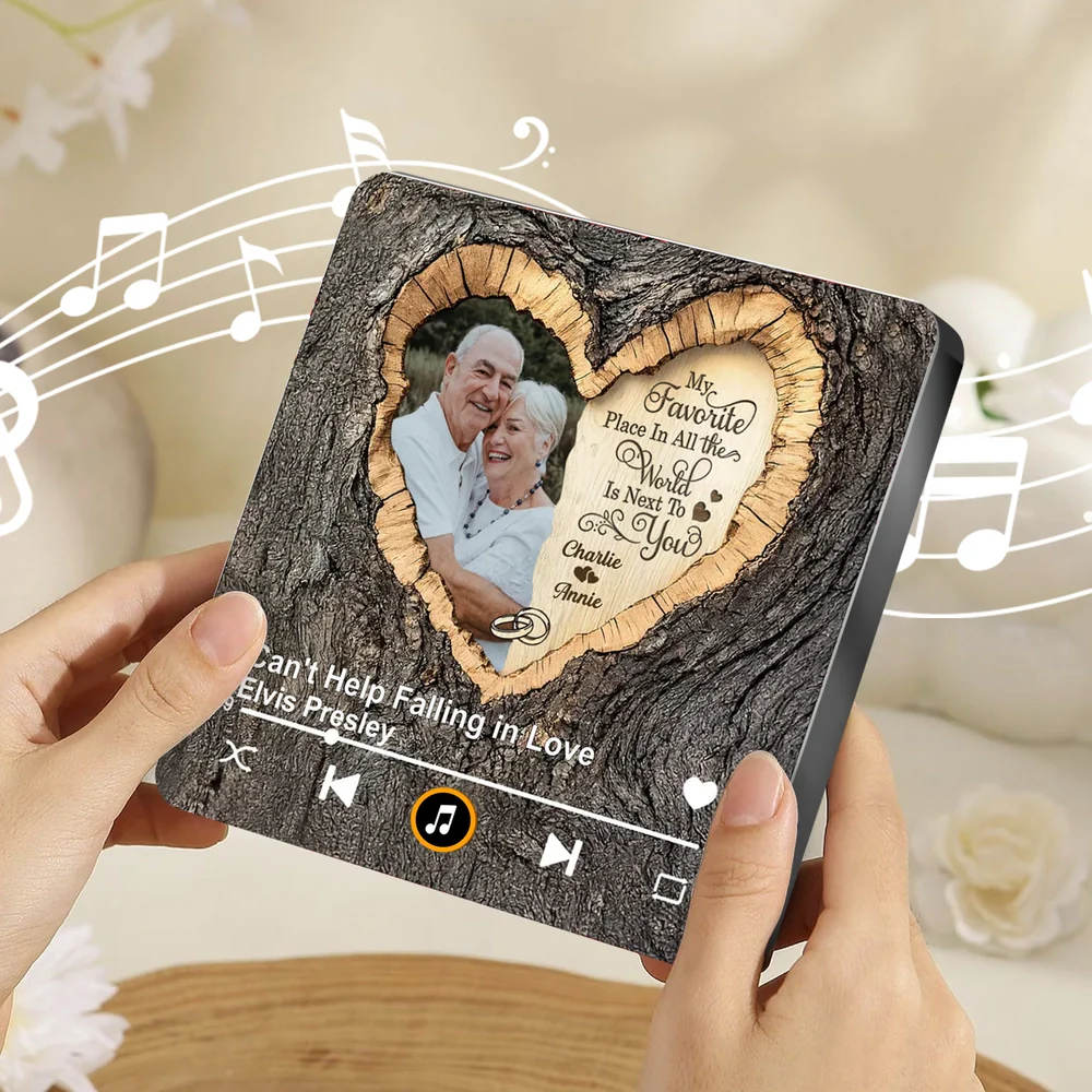 Personalized Acrylic Music Magnet with Couple Photo Heart Woodgrain Look, Romantic Fridge Decor, Unique Gift for Him or Her - Image 7