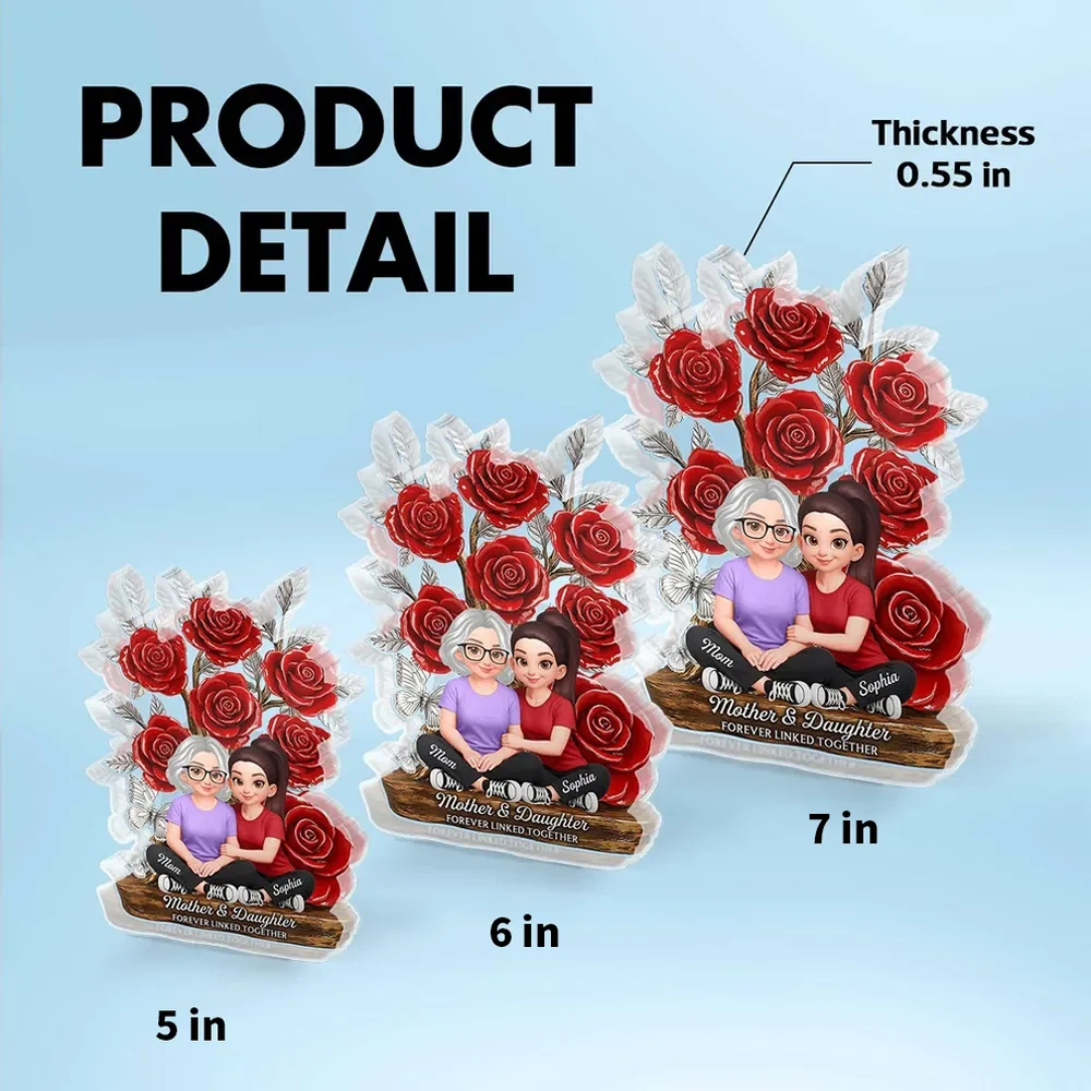Mother and Daughter Forever Linked Together Shaped Acrylic Block Plaque, Personalized Keepsake Gift for Mom, Rose Decor - Image 4