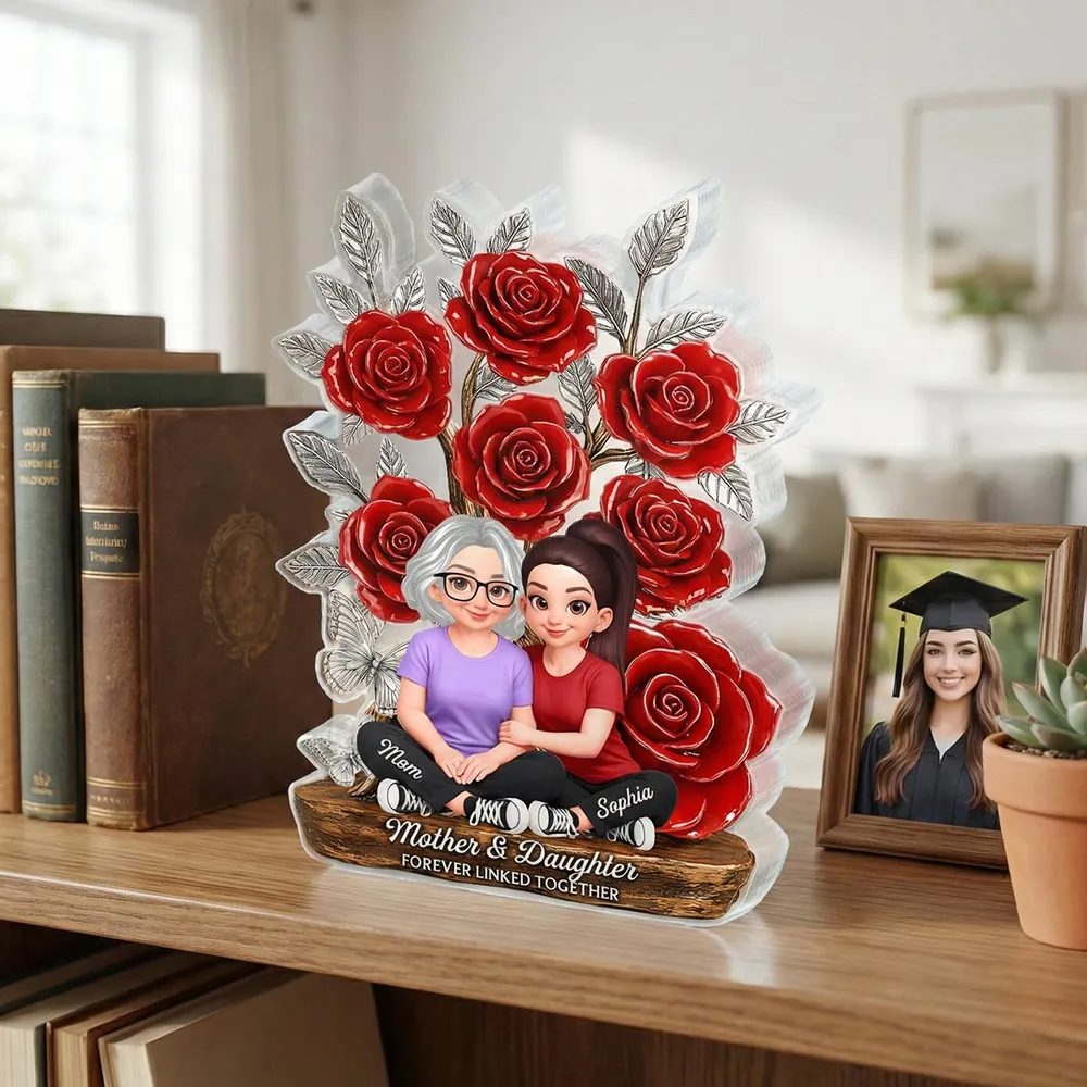 Mother and Daughter Forever Linked Together Shaped Acrylic Block Plaque, Personalized Keepsake Gift for Mom, Rose Decor - Image 8