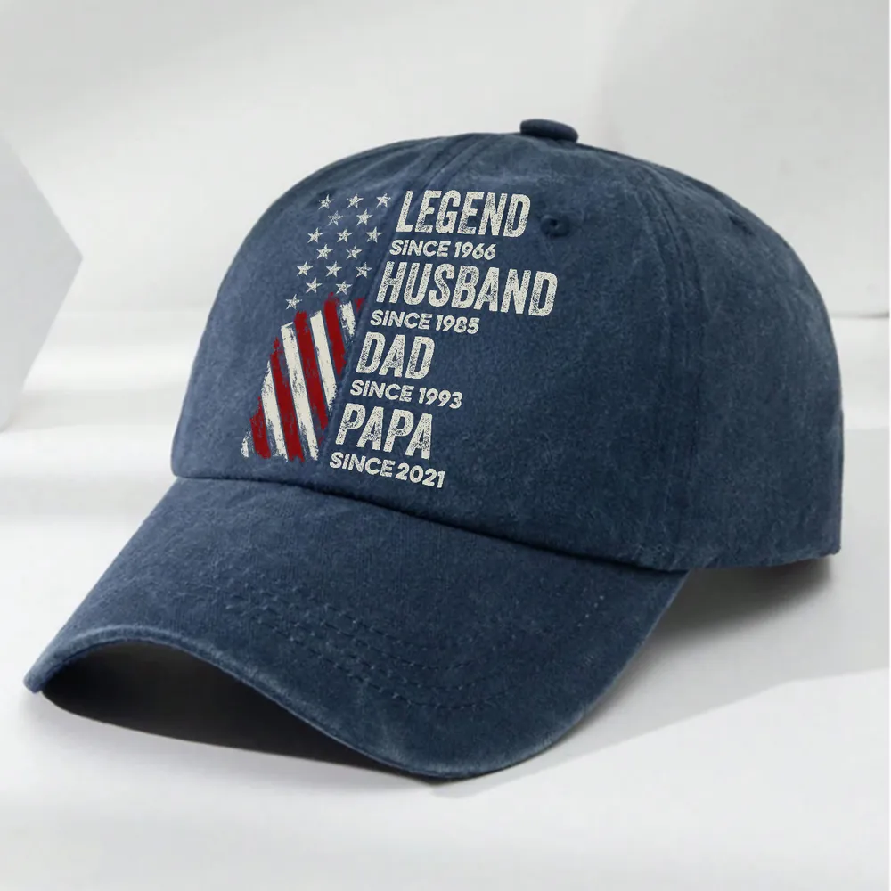 Washed Denim Baseball Cap with Legend Husband Dad Papa Style Graphic, Personalized Unique Gift for Dad with a Vintage Vibe - Image 2