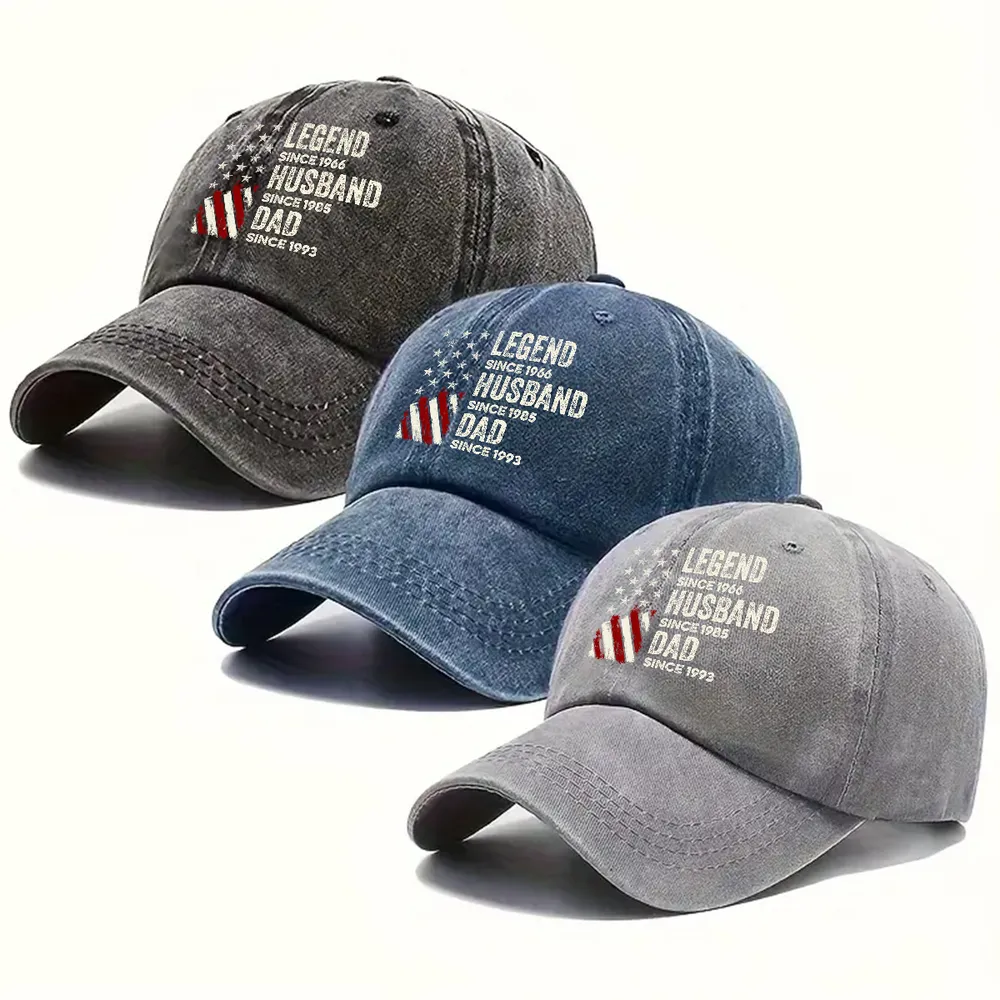 Washed Denim Baseball Cap with Legend Husband Dad Papa Style Graphic, Personalized Unique Gift for Dad with a Vintage Vibe - Image 5