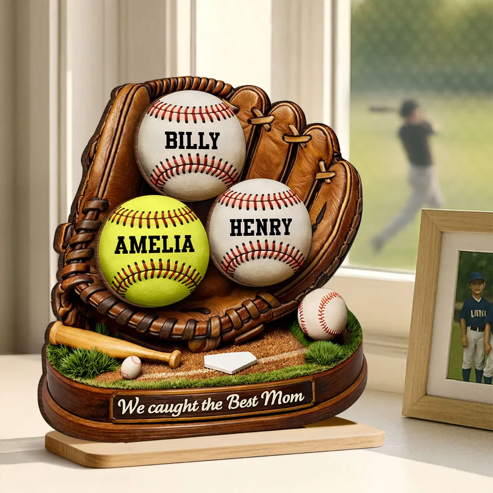 2-Layer Wooden Plaque Sports Mom Keepsake with Baseball Glove Scene, Unique Creative Gift for Mom - Image 2