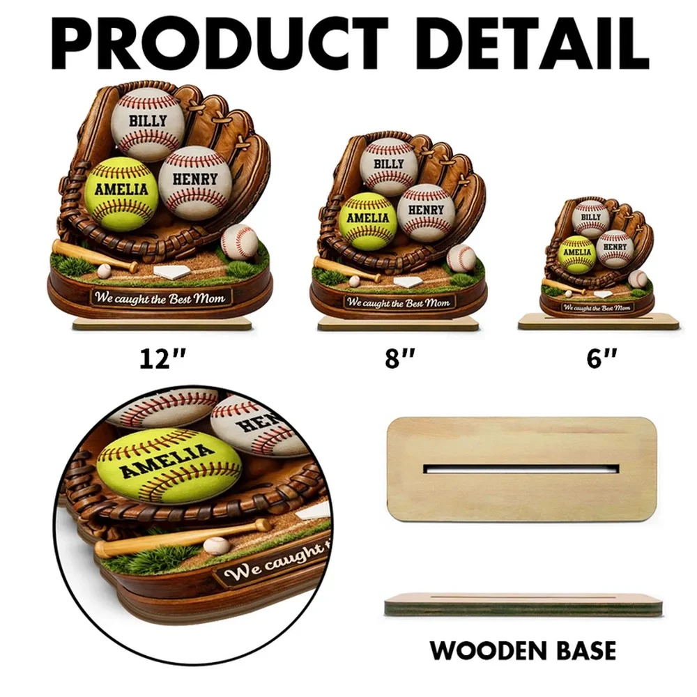 2-Layer Wooden Plaque Sports Mom Keepsake with Baseball Glove Scene, Unique Creative Gift for Mom - Image 4