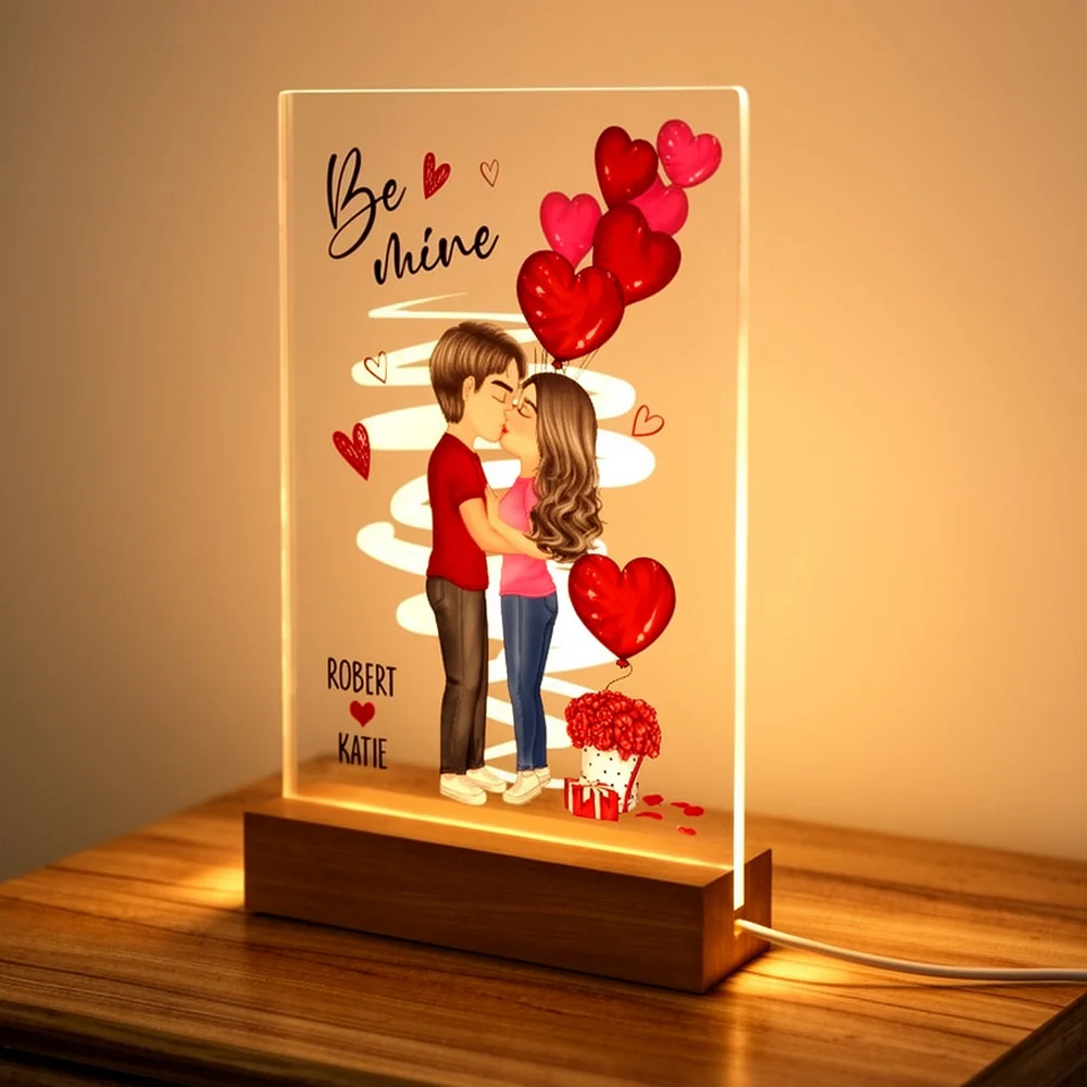 Personalized Be Mine Couple Kissing LED Light Plaque, Romantic Warm Glow Night Light, Unique Gift for Him or Her - Image 2