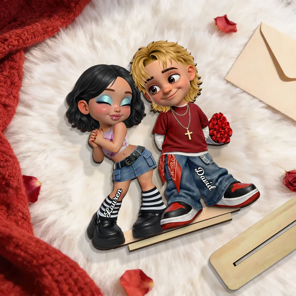 Personalized 2-Layer Wooden Plaque Y2K Style Couple Holding Roses, Unique Gift for Him or Her, Sweet Romantic Desk Decor - Image 6