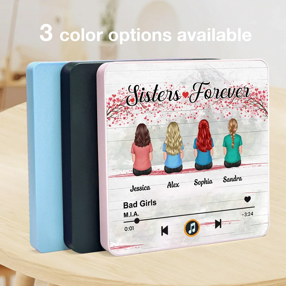 Personalized Acrylic Music Magnet Sisters Forever Back View Sitting Friends, Cute Fridge Decor, Unique Gift for Sister - Image 3