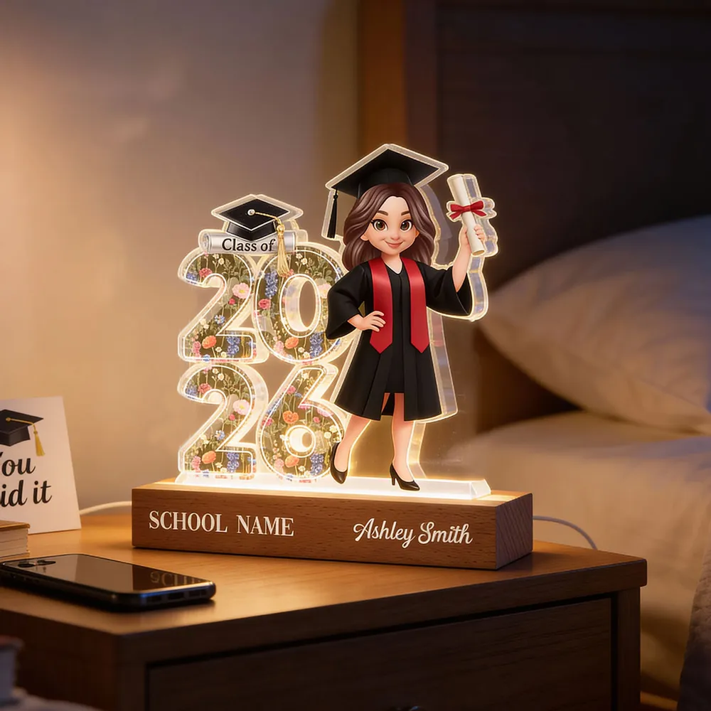 Senior Floral Block LED Light Plaque, Class Of Keepsake with Cap and Diploma Design, Creative Gift for Graduates - Image 5