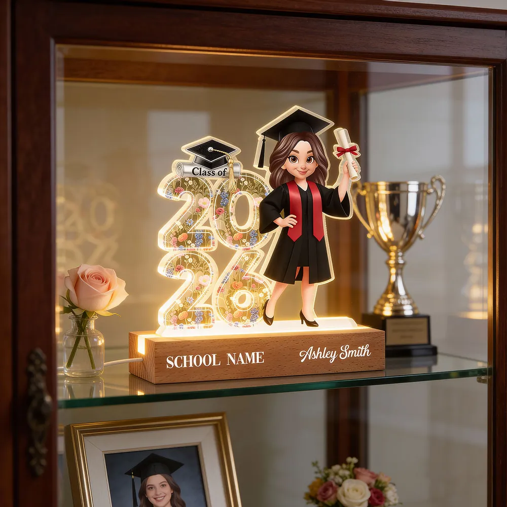 Senior Floral Block LED Light Plaque, Class Of Keepsake with Cap and Diploma Design, Creative Gift for Graduates - Image 8