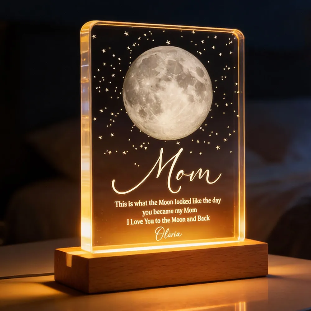 Personalized Moon Phase Block LED Light Plaque for Mom, Starry Night Bedside Decor, Unique Heartfelt Gift - Image 3